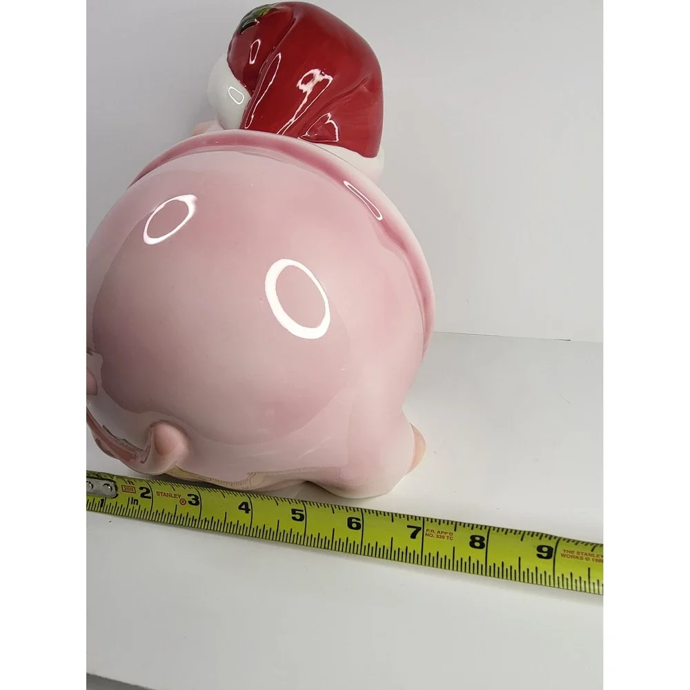 Vintage Santa Pig Ceramic Cookie Jar Christmas Holiday Decor Pink Red 10 Inch